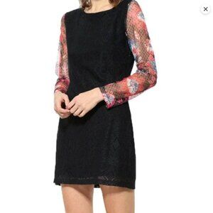 Desigual “little black dress” with Colorful Sheer Floral Sleeves